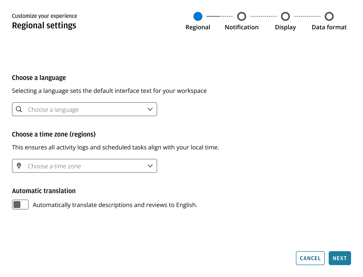 An example for standard controls for an experience customization pattern